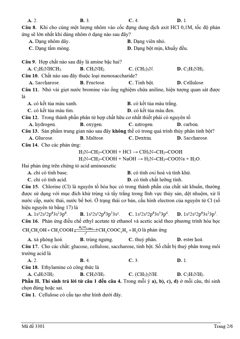 Đề thi thử Hóa Tốt nghiệp THPT 2025-2026 trường THPT Lương Tài Số 2 (Bắc Ninh)
