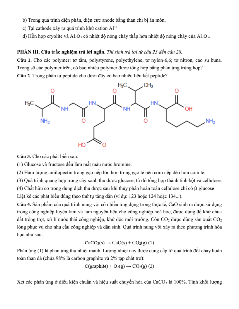 Đề thi thử Hóa Tốt nghiệp THPT 2025-2026 trường THPT Vũng Tàu (TP. HCM)