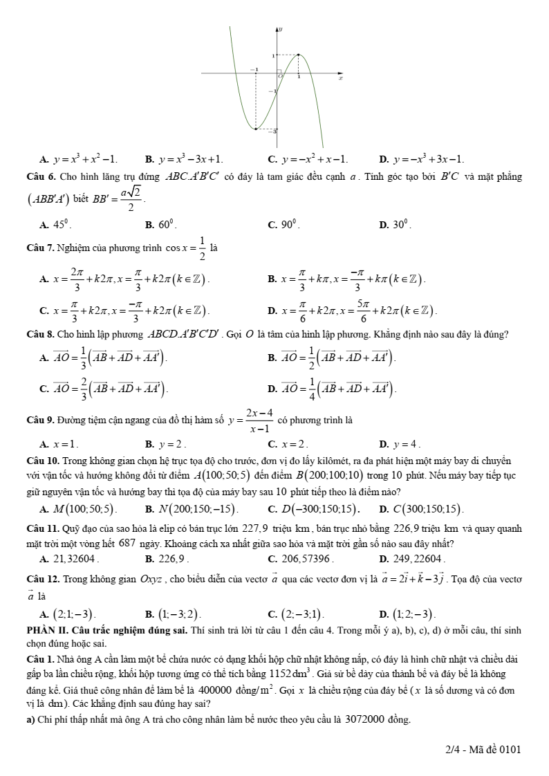 Đề thi thử Toán Tốt nghiệp THPT 2025-2026 Cụm trường THPT QV1-TT1-LVT – Bắc Ninh