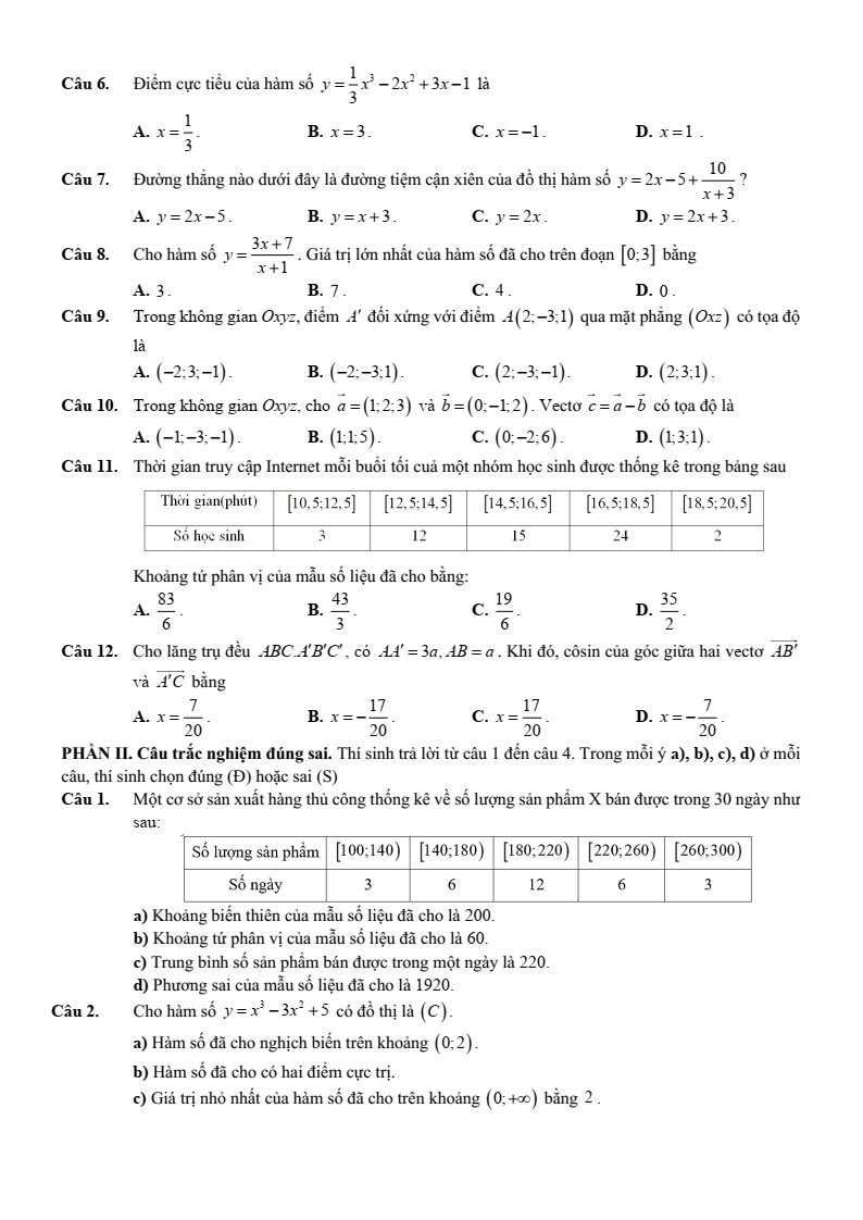 Đề thi thử Toán Tốt nghiệp THPT 2025-2026 Sở GD&ĐT Phú Thọ
