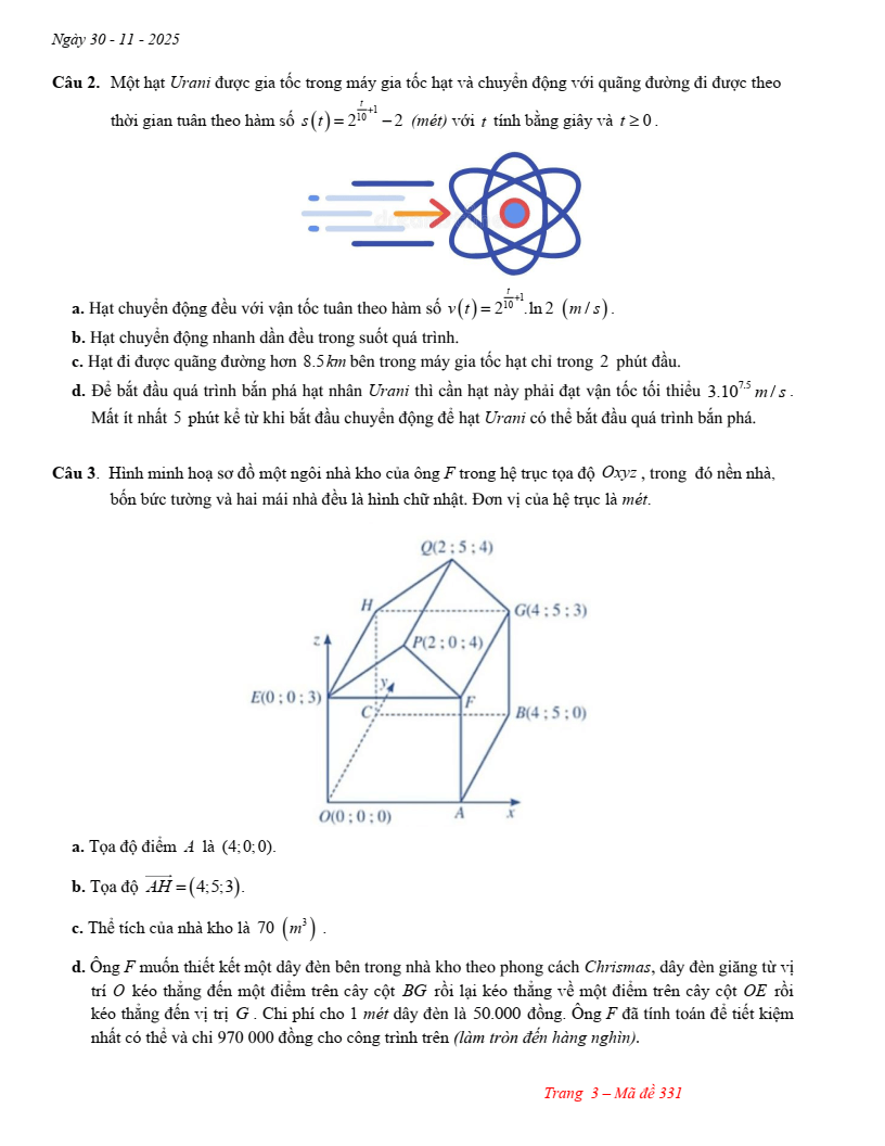 Đề thi thử Toán Tốt nghiệp THPT 2025-2026 trường TH - THCS - THPT Lê Thánh Tông