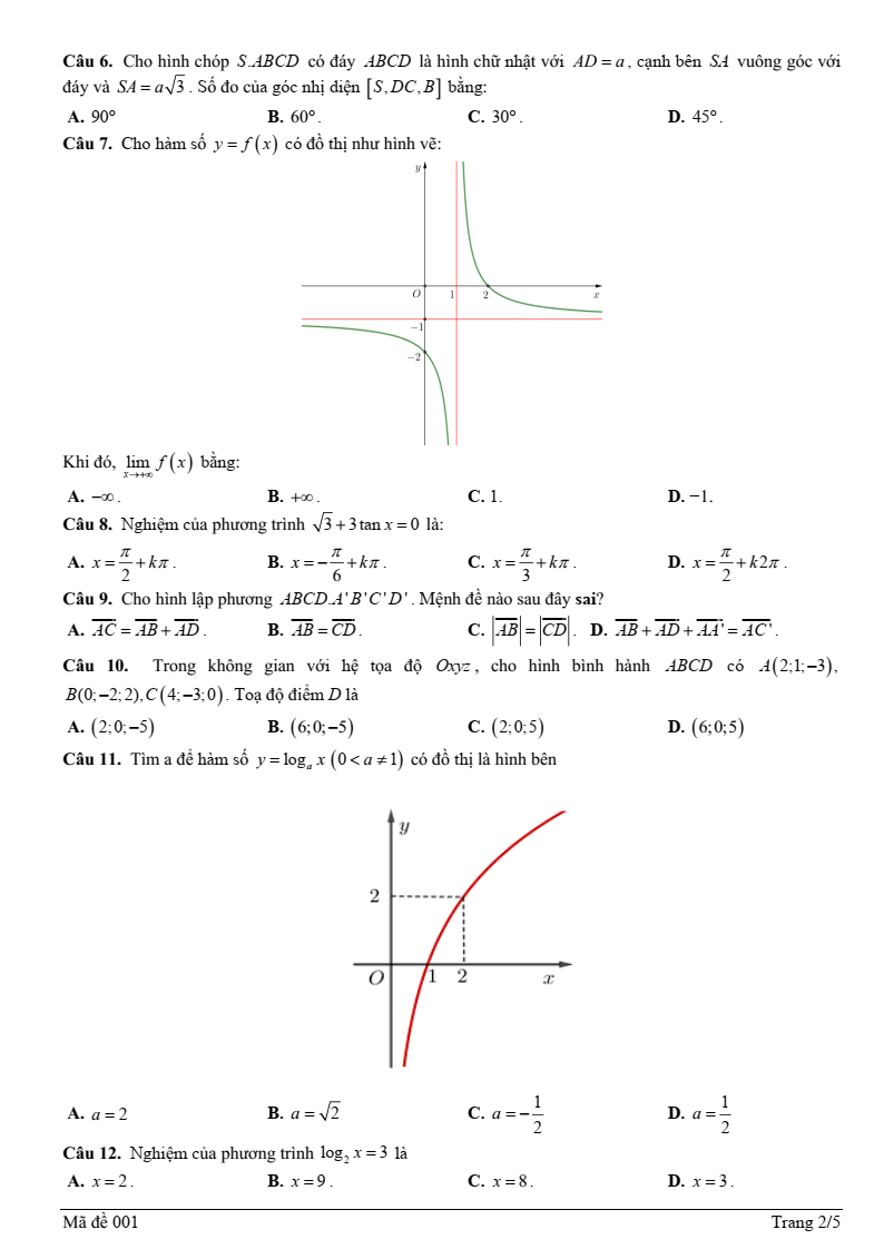 Đề thi thử Toán Tốt nghiệp THPT 2025-2026 trường THPT An Dương