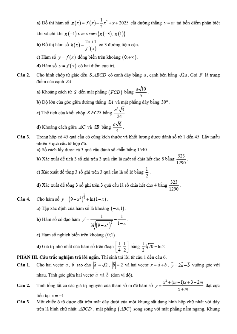 Đề thi thử Toán Tốt nghiệp THPT 2025-2026 trường THPT Chuyên Bắc Ninh