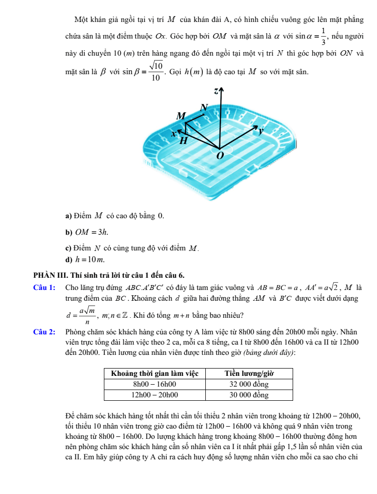 Đề thi thử Toán Tốt nghiệp 2025-2026 trường THPT Hoằng Hóa 3 (Thanh Hóa)
