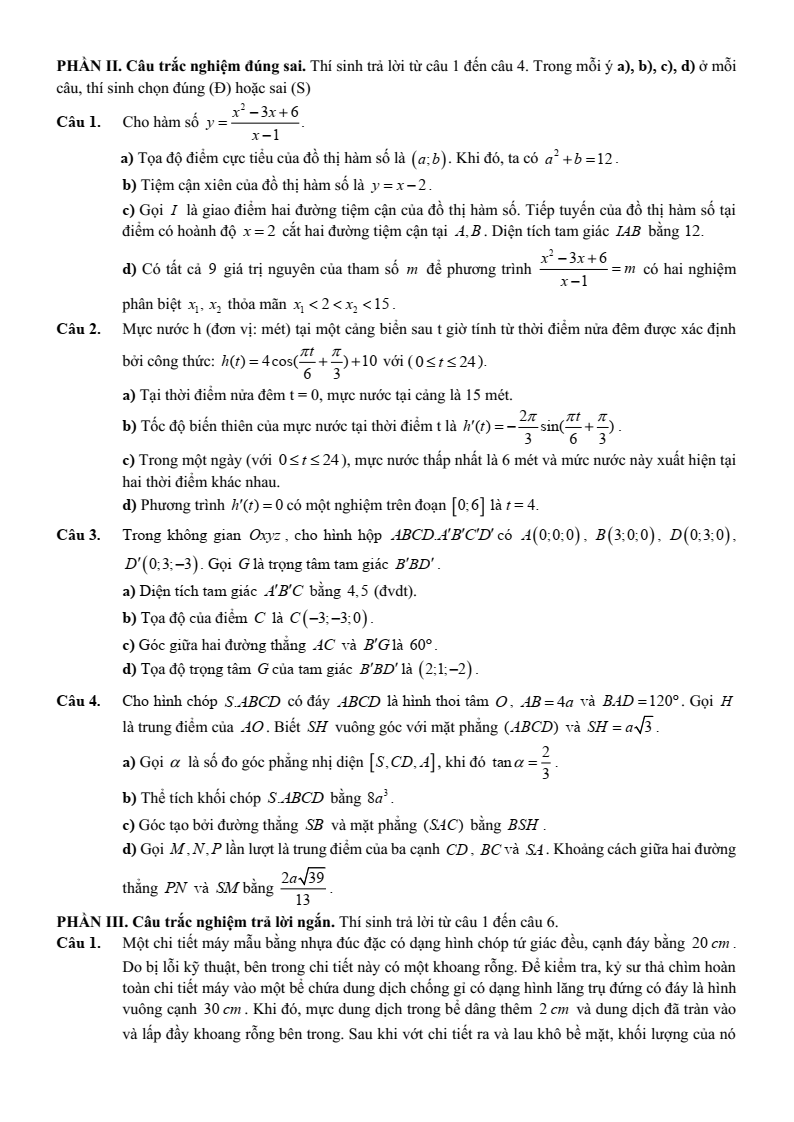 Đề thi thử Toán Tốt nghiệp THPT 2025-2026 trường THPT Nguyễn Trãi (Hà Nội)