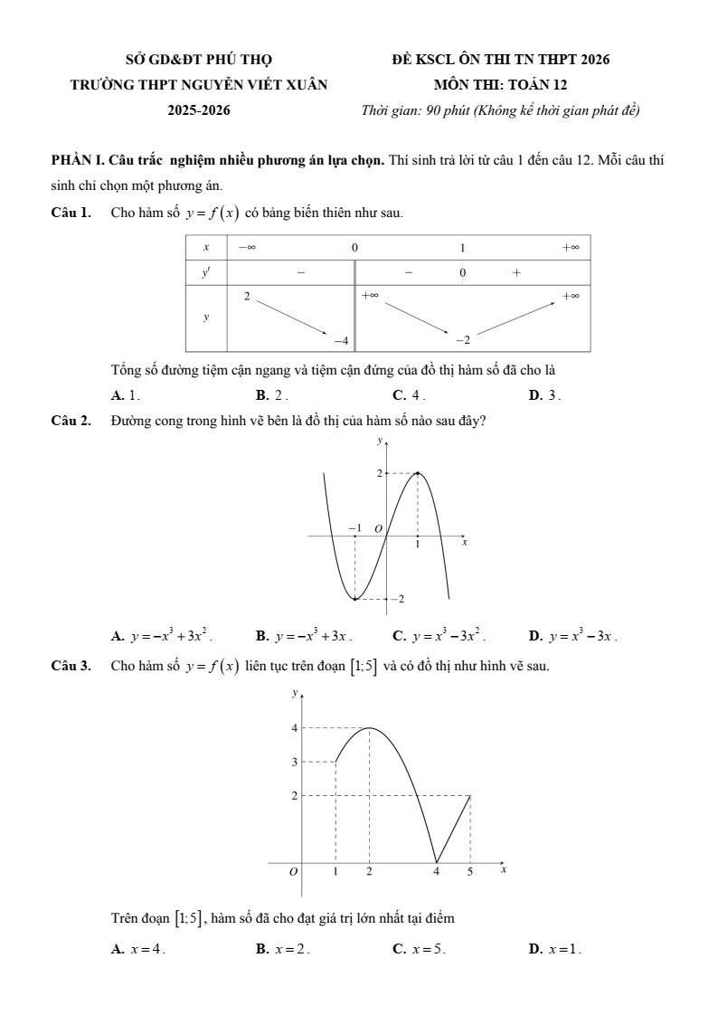 Đề thi thử Toán Tốt nghiệp THPT 2025-2026 trường THPT Nguyễn Viết Xuân