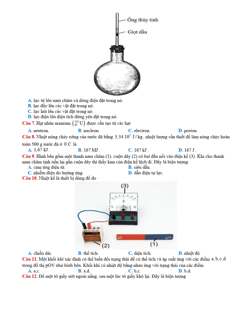 Đề thi thử Vật lí Tốt nghiệp THPT 2025-2026 Sở GD&ĐT Cao Bằng