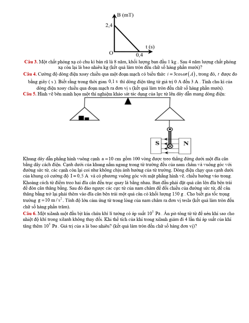 Đề thi thử Vật lí Tốt nghiệp THPT 2025-2026 Sở GD&ĐT Cao Bằng