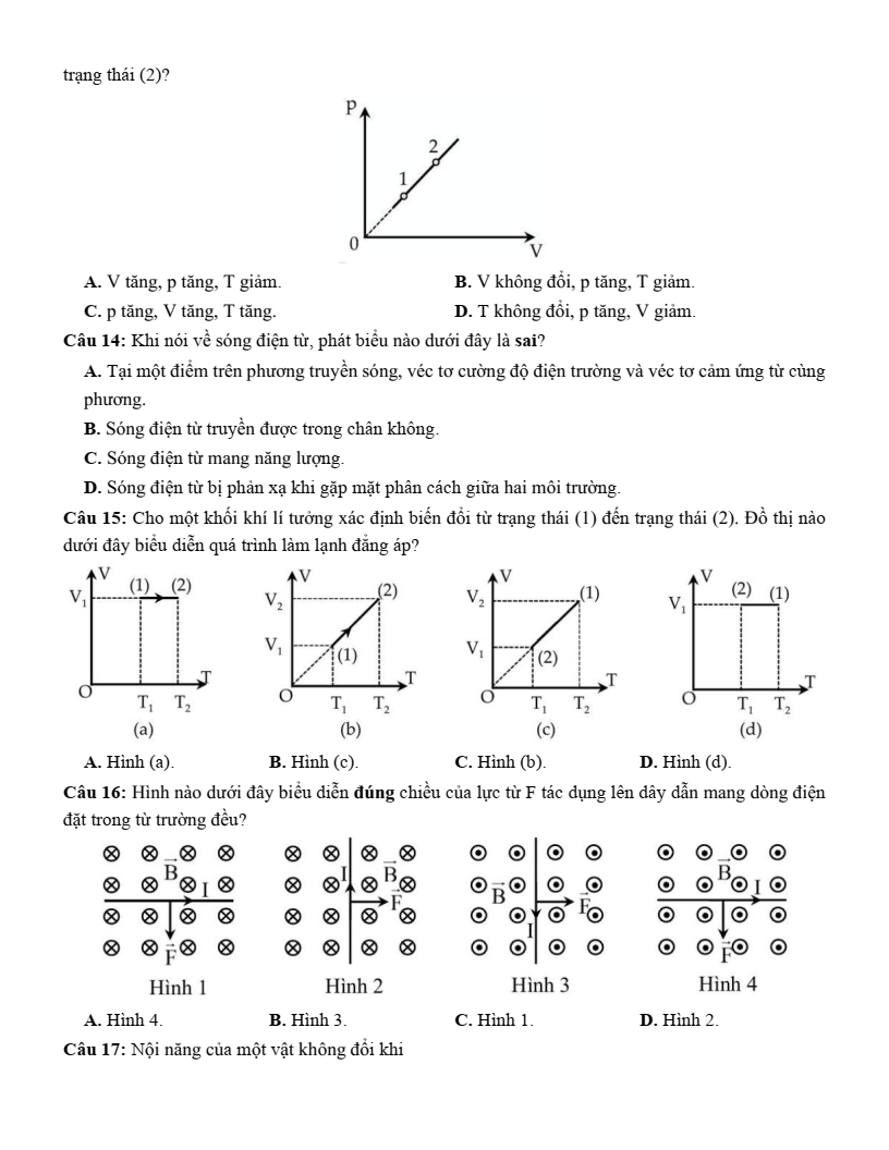 Đề thi thử Vật lí Tốt nghiệp THPT 2025-2026 Sở Hưng Yên