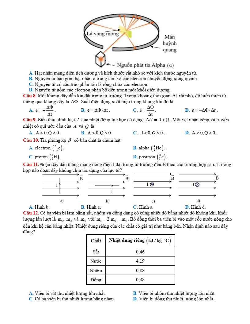 Đề thi thử Vật lí Tốt nghiệp THPT 2025-2026 Sở GD&ĐT Nghệ An