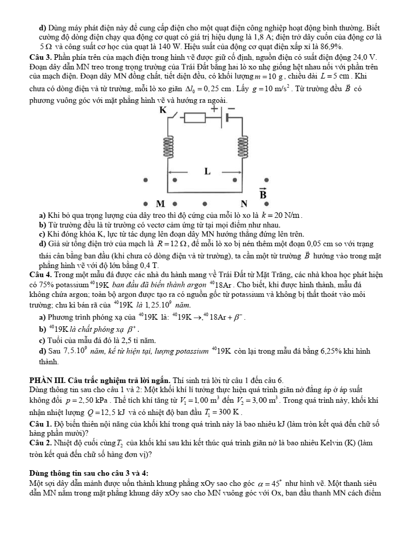 Đề thi thử Vật lí Tốt nghiệp THPT 2025-2026 Sở GD&ĐT Phú Thọ (Lần 2)
