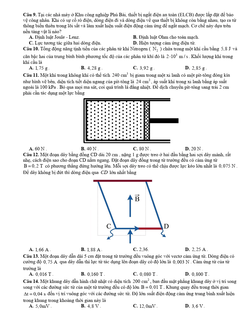 Đề thi thử Vật lí Tốt nghiệp THPT 2025-2026 Sở GD&ĐT TP Huế