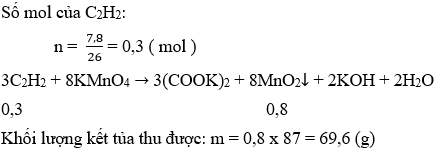 3C<sub>2</sub>H<sub>2</sub> + 8KMnO<sub>4</sub> → 3(COOK)<sub>2</sub> + 8MnO<sub>2</sub> ↓ + 2KOH + 2H<sub>2</sub>O | C2H2 ra (COOK)2
