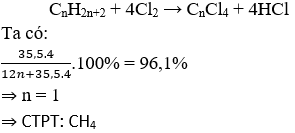 CH<sub>4</sub> + 4Cl<sub>2</sub> → 4HCl + CCl<sub>4</sub> | CH4 ra CCl4 | Cl2 ra CCl4
