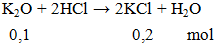 K2O + 2HCl → 2KCl + H2O | Cân bằng phương trình hóa học