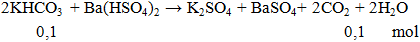 2KHCO3 + Ba(HSO4)2 → K2SO4 + BaSO4+ 2CO2 + 2H2O | Cân bằng phương trình hóa học