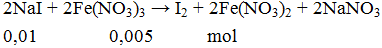 2NaI + 2Fe(NO3)3 → I2 + 2Fe(NO3)2 + 2NaNO3  | Cân bằng phương trình hóa học
