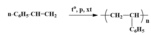 n-C6H5-CH=CH2 → (CH2-CH-C6H5)n | C6H5-CH=CH2 ra [-CH2 -CH(C6H5)-]n