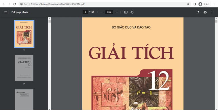 Sách Giải tích 12 (ảnh 1)