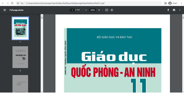 Sách Giáo dục quốc phòng - an ninh 11 (ảnh 1)