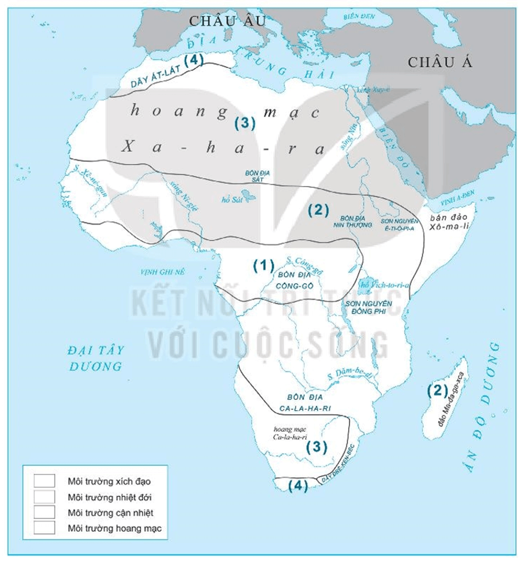 Chú thích các môi trường tự nhiên ở châu Phi cho lược đồ dưới đây