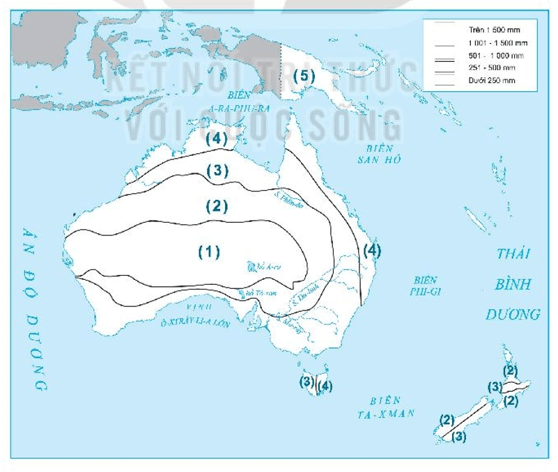 Dùng kí hiệu hoặc màu sắc để phân biệt các vùng có lượng mưa khác nhau trên lục địa