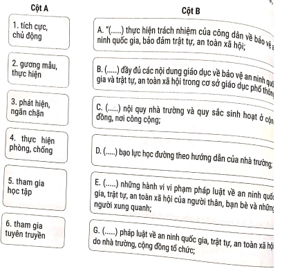 Nối thông tin cột A vào chỗ … trong cột B để hoàn thiện nội dung về trách nhiệm