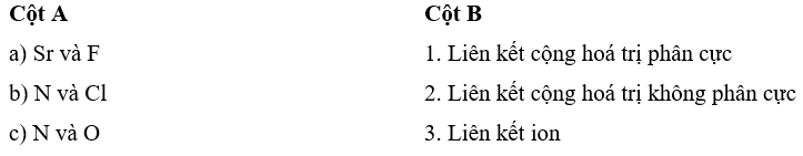 Dựa vào hiệu độ âm điện, hãy nối các liên kết hình thành giữa các nguyên tử cột A