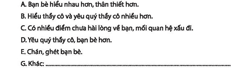 Khoanh tròn vào chữ cái trước đáp án đúng về mối quan hệ của em với bạn bè