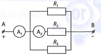 Cho sơ đồ đoạn mạch điện AB như hình bên. Biết R1 = 20Ω, R2 = 100 Ω, R3 = 40 Ω và các ampe kế