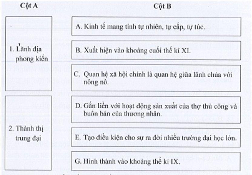 Hãy ghép ý ở cột A với ý ở cột B sao cho đúng với đặc điểm