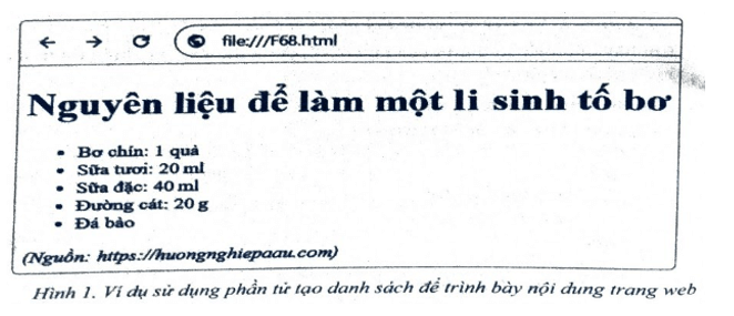 Tạo danh sách không xác định thứ tự: Soạn văn bản HTML để tạo trang web khi hiển thị trên màn hình