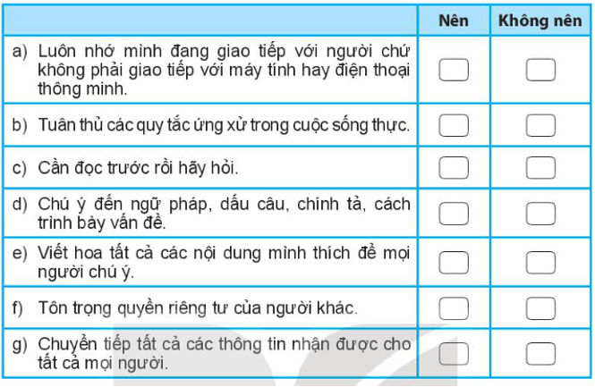 Để trở thành người giao tiếp ứng xử có văn hóa trên mạng em nên hay không nên