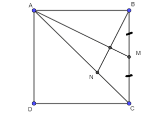 Cho hình vuông ABCD, M là trung điểm của BC, N là điểm nằm giữa hai điểm A và C