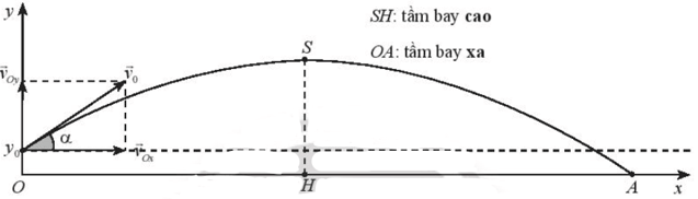 Khi một vật từ vị trí y0 được ném xiên lên cao theo góc alpha