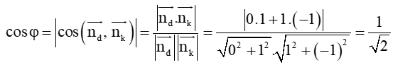 Tính góc giữa các cặp đường thẳng sau: a) d: y – 1 = 0 và k: x – y + 4 = 0