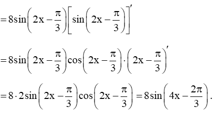 Cho hàm số f(x) = 4sin^2(2x-pi/3). Chứng minh rằng |f'(x)| nhỏ hơn hoặc bằng 8