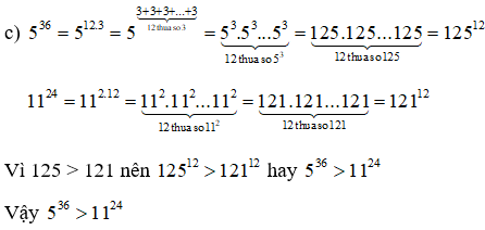 Không tính các lũy thừa, hãy so sánh: a) 27^11 và 81^8 ; b) 625^5 và 125^7