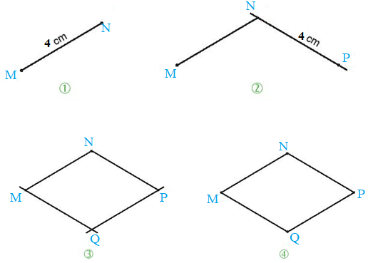 Vẽ hình thoi MNPQ có cạnh MN = 4cm