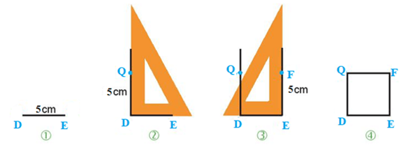 Vẽ hình vuông DEFQ có cạnh DE = 5 cm. Vẽ hai đường chéo DF và EQ