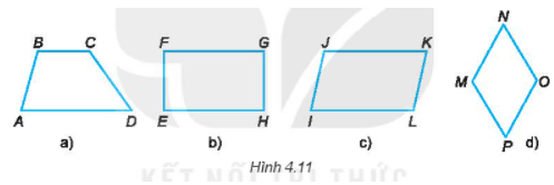 Quan sát Hình 4.11 và cho biết hình nào là hình chữ nhật, hình nào là hình thoi