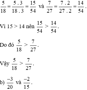 So sánh các phân số sau: a)5/18  và  7/27