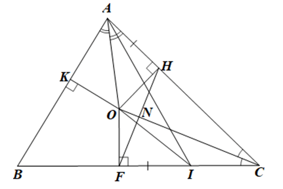 Cho tam giác ABC có ba góc nhọn, AB < AC < BC. Các tia phân giác của góc A 