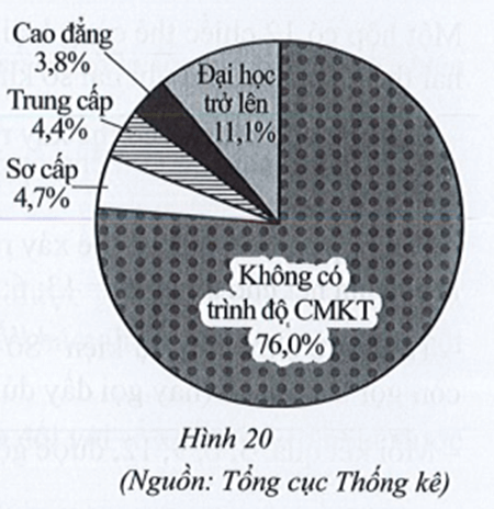 Biểu đồ hình quạt tròn ở Hình 20 biểu diễn kết quả thống kê (tính theo tỉ số phần trăm)