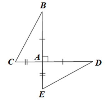 Hai đoạn thẳng BE và CD vuông góc với nhau tại A sao cho AB = AD, AC = AE, AB > AC