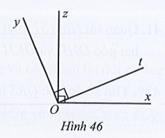 Quan sát Hình 46, biết Ox vuông góc với Oz và Oy vuông góc với Ot