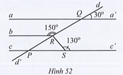 Tìm số đo góc QRS trong Hình 52, biết aa’ // cc’