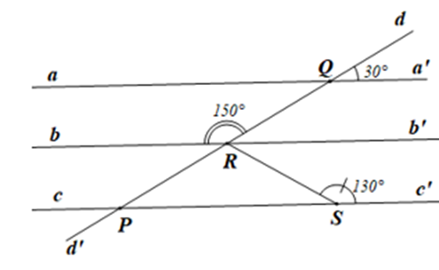 Tìm số đo góc QRS trong Hình 52, biết aa’ // cc’