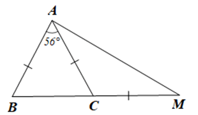 Cho tam giác ABC cân tại A có góc BAC = 56 độ. Trên tia đối của tia CB lấy điểm M sao cho AC = CM