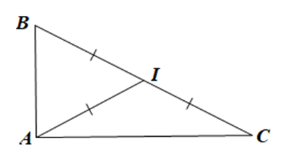 Cho tam giác ABC. Gọi I là trung điểm của BC. Tính số đo góc BAC, biết IA = IB = IC